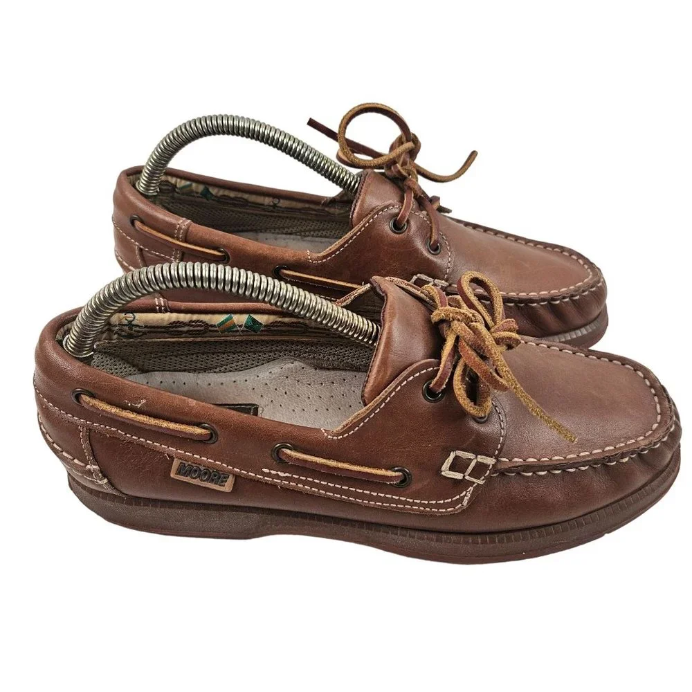 Moore Shoes Mens 42 Brown Leather Boat Loafer Slip On Casual Comfort